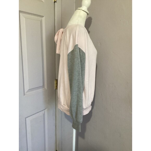 1. State Light Pink and Grey Sweater - Keyhole Tie Back Crewneck M - Picture 2 of 5